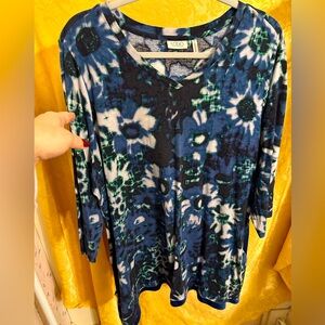 LOGO by Lori Goldstein Blue Tie Dye Top